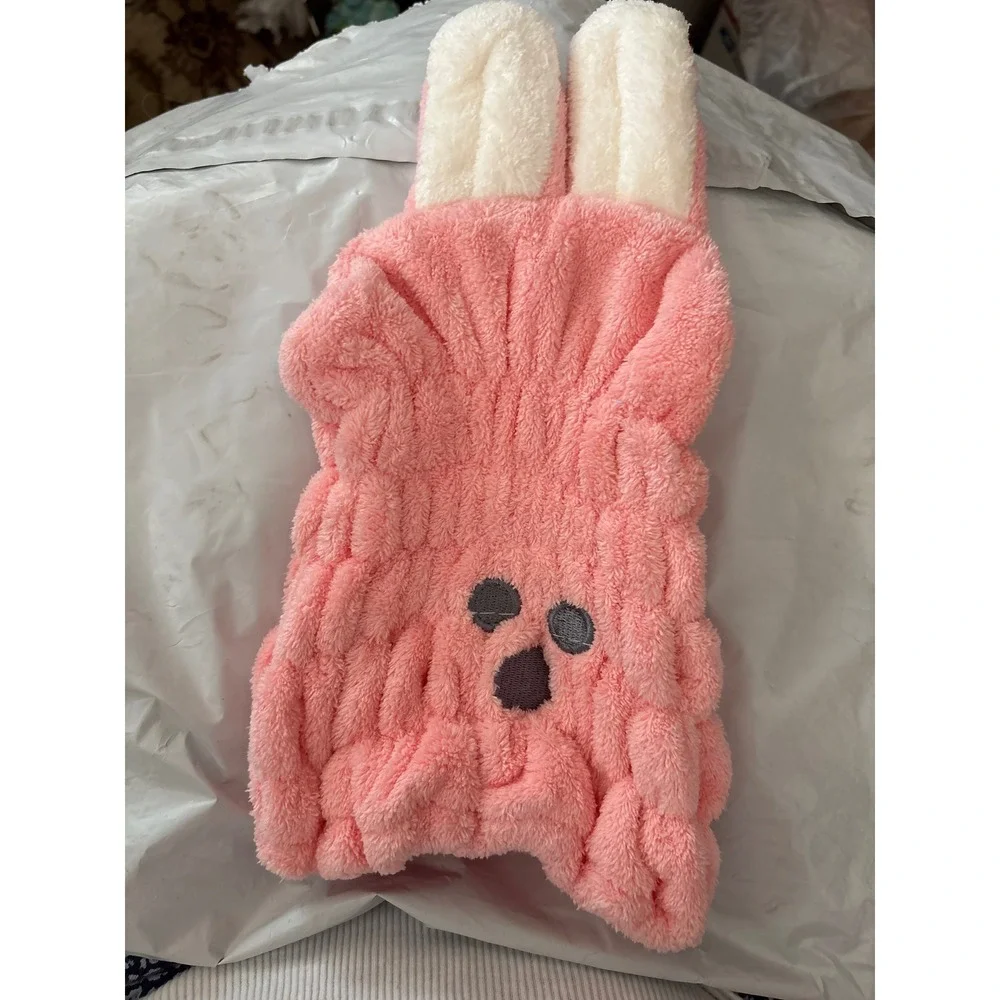 Pink Bunny Microfiber Hair Drying Towel Wrap Coral Fleece Rabbit Spa Turban